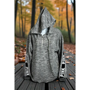 Victoria's Secret Pink 1/4 Zip Hoodie Sz M Gray Heather Oversized Sweatshirt